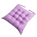 Detail view of a square purple zigzag printed chair cushion featuring secure tie-on straps. - 40*40cm / Purple Texture