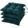 Juego de cuatro cojines impermeables para sillas de exterior verde oscuro con lazos y diseño - 40x40cm (4 Piezas/Paquete) / Verde Oscuro (Punto 4 Fijo)