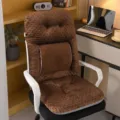 Detailed macro shot of thick brown dot velvet integrated office chair seat and backrest cushion - Integrated Backrest Style / 45x45x55cm / Brown