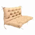 Cuscino per panca da giardino beige trapuntato con lacci, visto di profilo lato - Impermeabile-Cammello Chiaro