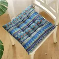 Cojín cuadrado de algodón y lino para silla con un estampado bohemio azul y lazos - 40x40cm / Patrón Étnico Azul