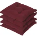 Juego de cuatro cojines de silla acolchados burdeos impermeables con lazos de sujeción - 40x40cm (4 Piezas/Paquete) / Burdeos (Punto 4 Fijo)