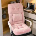 Detail of pink textured minky chair cushion with backrest in home office setting - Integrated Backrest Style / 45x45x55cm / Dusty Pink