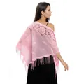 Elegant pink lace triangle shawl with fringes for wedding or evening party dresses - Pink