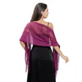 Elegant purple floral lace evening wedding shawl scarf with fringe tassels for women - Purple