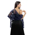Elegant navy blue sequin embroidered peony lace shawl for wedding and evening dresses - Navy Blue