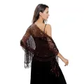 Elegant burgundy sequin embroidered mesh shawl wrap for formal evening party dresses - Reddish Brown