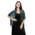 Dark green lace evening shawl with tassels worn with a black dress - Dark Green