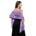 Elegant purple mesh shawl with sequin peony embroidery for bridal and evening wear. - Violet