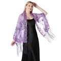 Elegante paarse mesh sjaal met paillettenborduursel en lange franjes voor avondjurk. - Violet