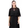 Eleganter schwarzer Chiffon Schal Capelet Wickel für Hochzeit Brautjungfer Abendkleid - Cape Bolero / Schwarz