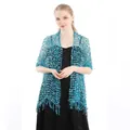 Elegant lake blue sequin embroidered shawl for evening dresses, parties, and galas. - Lake Blue