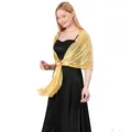 Dettaglio dell'elegante scialle in filo metallico dorato con nappe per abiti da sera - Giallo