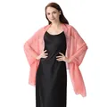 Elegant pink chiffon shawl with silver silk and sparkling rhinestones for evening dresses. - Bright Pink