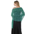 Elegant green sequin embroidered floral shawl wrap for evening dresses and weddings. - Dark Green