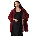 Elegant burgundy chiffon shawl with silver silk and sparkling rhinestones for evening dresses. - Dark Red