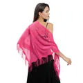 Elegant hot pink floral lace triangular shawl with fringe for bridal and evening wear - Rose Red