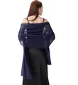 Elegant dark blue chiffon shawl with silver silk and sparkling rhinestones for evening dresses - Navy Blue