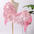 Elegant pink evening gown wrap shawl featuring peacock sequin embroidery and fringe - Pink