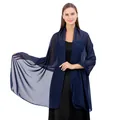 Elegant navy blue semi-transparent chiffon shawl wrap for wedding evening dresses - Navy Blue