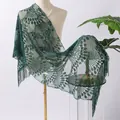 Elegant dark green sequined peacock tail shawl with tassels for evening gowns and parties - Dark Green