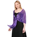 Sparkling purple metallic shawl wrap with fringe and decorative buckle for party dresses - Deep purple
