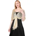Elegant gold lurex shawl wrap with buckle for evening party and bridal dresses. - Beige