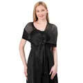 Elegant black metallic shawl featuring fringe detail and a ring buckle for evening dresses - Black