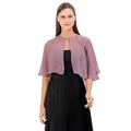 Eleganter lila Chiffon Bolero Schulterjacke mit Einknopfverschluss für Abendkleider - Cape Bolero / Altrosa
