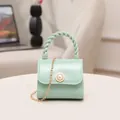 Mint green mini jelly handbag with pearl accent and gold chain strap for women - Green