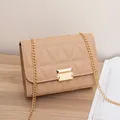 Elegant beige triangular quilted small square crossbody bag with gold chain strap - Apricot