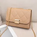 Stylish beige quilted small square bag with elegant gold chain strap and lock buckle - Apricot