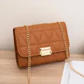 Elegant brown triangle quilted small square crossbody bag with gold chain strap - Brown