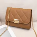 Elegant brown quilted square bag for women with gold chain strap and metal lock - Coffee
