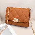 Elegant brown quilted crossbody bag with gold-tone chain strap and buckle closure - Brown