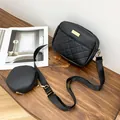 Chic black quilted crossbody square bag set with a detachable mini round coin purse - Quilted 2-in-1 Style (L394 with Round Bag) / Black