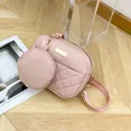 Elegant soft pink quilted crossbody bag for women featuring a matching circular coin purse - Quilted 2-in-1 Style (L394 with Round Bag) / Pink