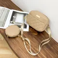 Elegant beige quilted crossbody bag set featuring a matching small round coin purse - Quilted 2-in-1 Style (L394 with Round Bag) / Khaki