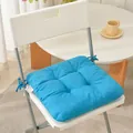 Thick blue tufted fabric chair cushion with secure ties on a white folding chair - 40*40cm / Sky Blue