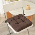 Macro view of thickened brown cloth chair cushion with tufted nine-grid design and ties - 40*40cm / Dark Coffee