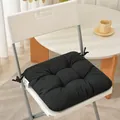 Detail view of a premium thick black tufted fabric chair cushion with tie-on straps - 40*40cm / Black