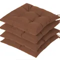 Juego de cuatro cojines de silla marrones gruesos de tela cepillada con lazos de sujeción - Café Claro (Punto 4 Fijo)