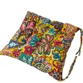 Cojín de silla cuadrado grueso de algodón y lino con estampado floral amarillo y lazos - 40x40cm / Flores en plena floración