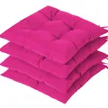 Juego de 4 cojines de silla cuadrados fucsia de tela cepillada suave con cordones - Rosa Roja (Punto 4 Fijo)