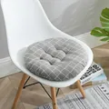 Cojín redondo grueso de lino a cuadros grises para sillas de oficina y comedor - 40*40cm / Estilo Rejilla Gris Blanco (Redondo)
