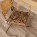 Soft leopard print plush chair cushion placed on a classic vintage rattan wooden chair - Rabbit Plush Style / 40x40cm Standard Type / Leopard Print