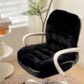 Soft black faux rabbit fur heated chair cushion with integrated backrest for office - Non-Heated / Black