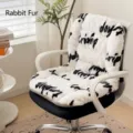 Cozy soft white faux rabbit fur heated chair cushion with black letter print for office chair - Non-Heated / Letter Style