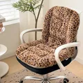 Thick soft faux fur leopard print integrated seat cushion and backrest for office chairs - Non-Heated / Leopard Print
