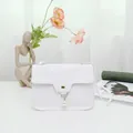 Elegant minimalist white small square crossbody shoulder bag with pearl pendant charm - Nappa Texture White